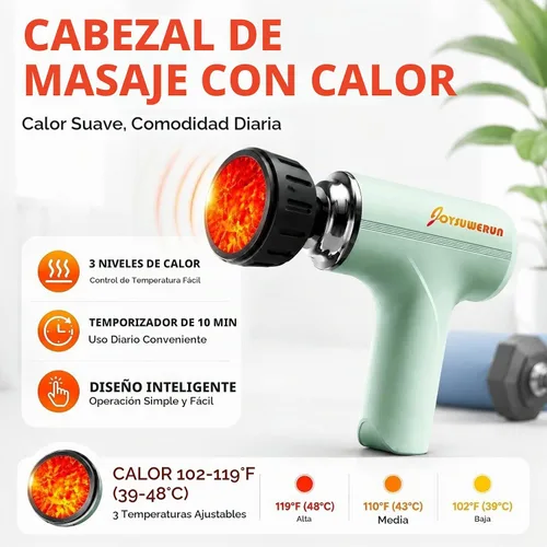 Vista 2 de Pistola de masaje con calor, potente masaje de calentamiento, hogar y viajes, verde