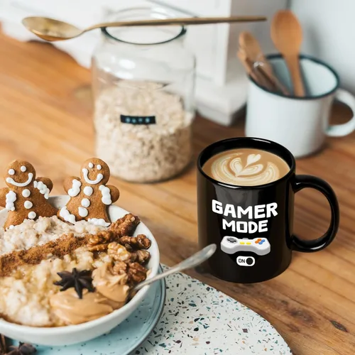 Vista 4 de YHRJWN Regalos de juegos para hombres, taza de café Gamer Mode ON para los amantes de los juegos, idea de regalos para jugadores para Navidad