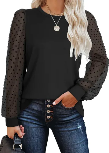 Vista 9 de WIHOLL Camisas de manga larga para mujer, túnica de otoño, ropa de cuello redondo a la moda A-caramelo naranja