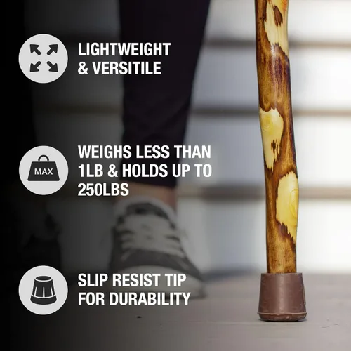 Vista 5 de Brazos Rustic Wood Walking Stick, Hawthorn, Traditional Style Handle, for Men & Women, Made in The USA
