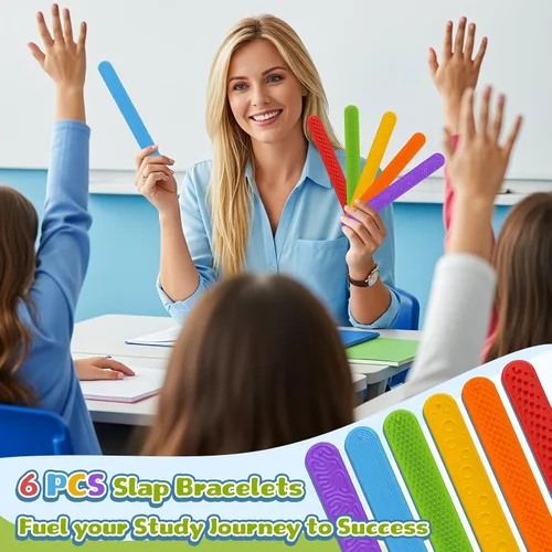 Vista 5 de 6 pulseras antiestrés para niños y adultos, pulseras de silicona texturizada, juguetes sensoriales para autismo, ansiedad, TDAH, calma