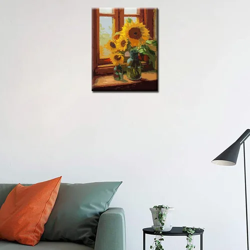 Vista 3 de Tucocoo Pintura de girasoles para ventana por números para adultos, kits de pintura al óleo digital sobre lienzo con pinceles y pigmento acrílico
