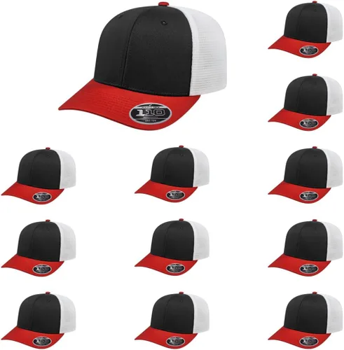 Vista 61 de Cap America i8502 Flexfit 110 Premium - Gorra de camionero de perfil medio con 6 paneles de malla trasera con protección UV y cierre ajustable