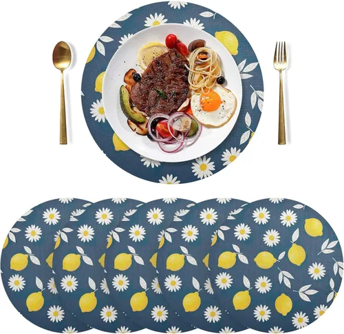 Vista 3 de Yellow Lemons Round Place Mats, Non Slip Round Washable Placemats for Kitchen Table one sizex1