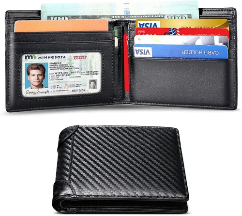 Vista 8 de Swallowmall Mens Wallet RFID Genuine Leather Slim Bifold Wallets For Men Removable ID Windows 11 Cards Holders Gift Box