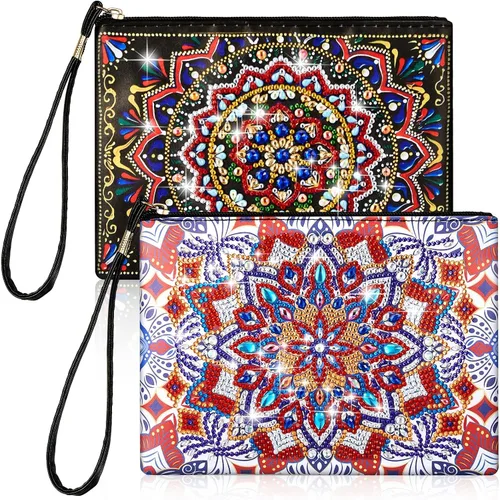 Vista 14 de Geyoga 2 Piezas Monederos de Pintura de Diamantes DIY 5D Pintura de Diamantes DIY Bolso de Mano Arte de Diamantes Bolso de Muñeca Clutch