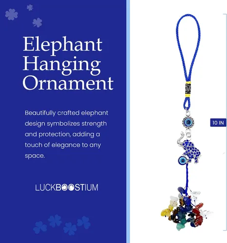 Vista 2 de LUCKBOOSTIUM Llavero de elefante y 7 chakras colgantes con borlas y piedras preciosas contra el mal de ojo – Llavero contra el mal de ojo
