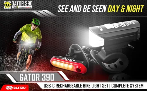 Vista 8 de BLITZU Juego de luces recargables tipo C ultra brillantes para bicicleta, faros delanteros y traseros para bicicleta, accesorios de bicicleta
