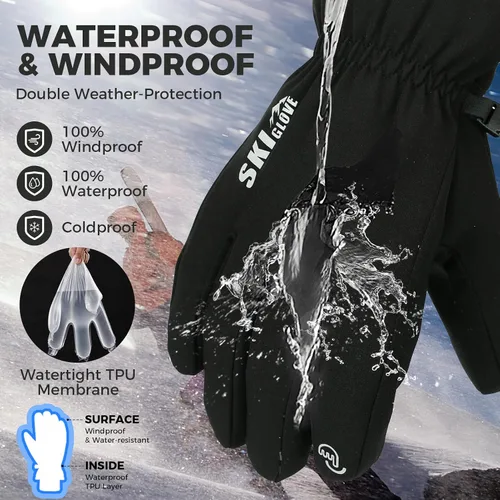 Vista 4 de ZENUTA Waterproof Winter Gloves Men, Windproof Snow Ski Gloves, Breathable Warm Thermal Gloves for Women, 5-Finger Touchscreen Gloves for Driving