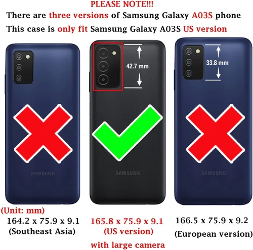 Vista 2 de Asuwish Funda de teléfono para Samsung Galaxy A03s versión de EE. UU. 5G 2022 con protector de pantalla de vidrio templado y tarjetero abatible