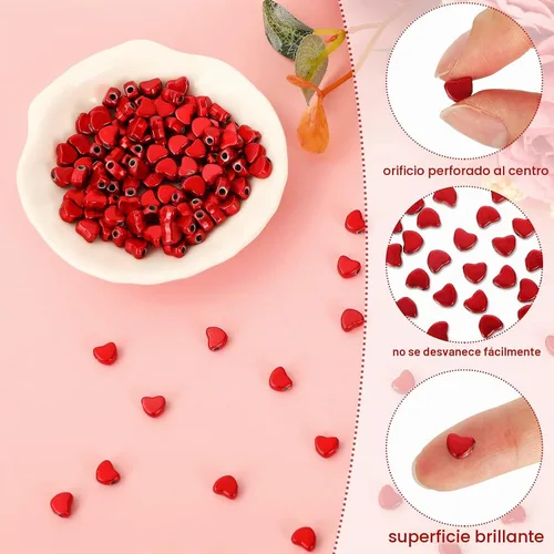 Vista 3 de Whaline 600 cuentas de corazón rojo amor corazón espaciador cuentas de día de San Valentín acrílico forma de corazón cuentas con cuerda elástica