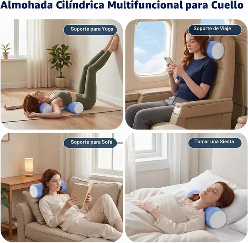 Vista 7 de Almohada Enrollable Cervical para Alivio del Dolor de Cuello - Almohada de Espuma Viscoelástica para Cuello para Cama, Almohada Redonda para Cuello
