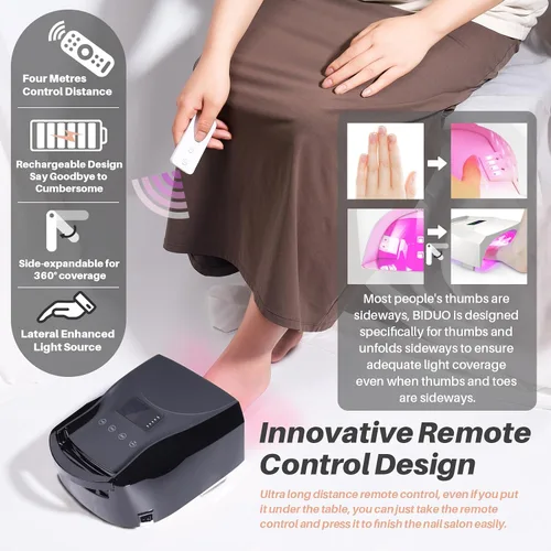 Vista 5 de Lámpara de uñas UV inalámbrica de 52 LED, alta potencia de 96 W, base de espejo magnético, luz de pulgar, 4 temporizadores, sensor automático