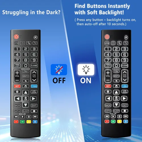 Vista 2 de Control remoto retroiluminado para LG Smart TV, reemplazo universal para todos los controles remotos LG TV para un fácil uso nocturno.