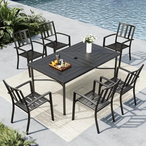 Vista 19 de MFSTUDIO Juego de comedor al aire libre para 6 con agujero para paraguas Patrón de red