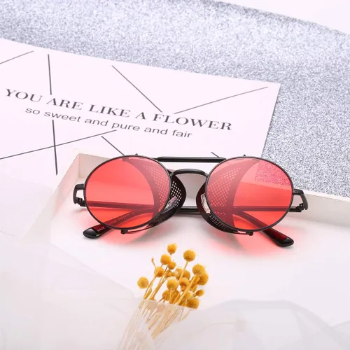 Vista 5 de Dollger Gafas de sol redondas vintage estilo Steampunk con protección UV400 para hombres y mujeres