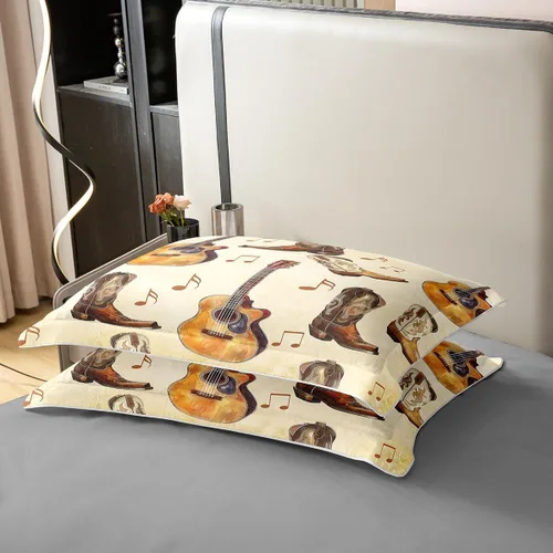Vista 5 de Juego de funda de edredón de 100 % algodón con diseño de botas de vaquero para niños y niños, funda de edredón con estampado de notas musicales