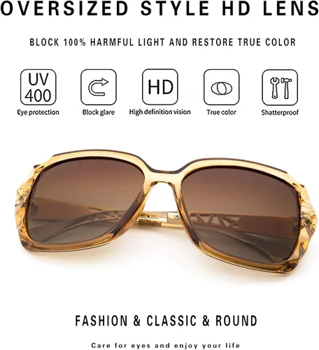 Vista 4 de LECKIRUT - Lentes de sol de gran tamaño para mujer lentes de sol clásicos y a la moda con protección UV polarizada