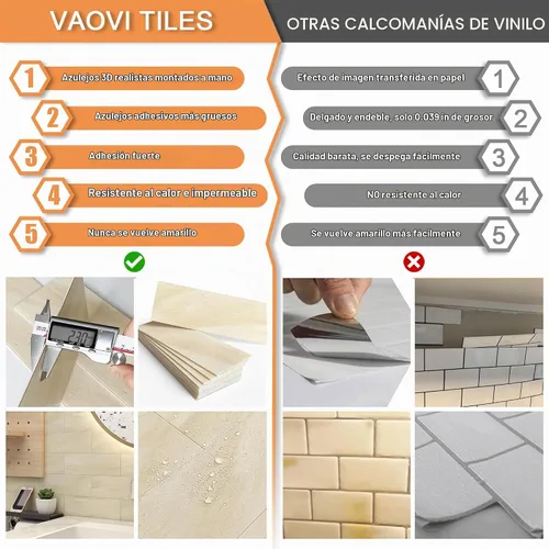 Vista 7 de VAOVI Azulejos de cocina para salpicaduras de despegar y pegar, calcomanías de pared de baño, azulejos de mármol para salpicaduras individuales Beige
