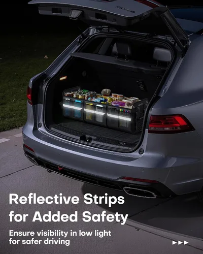 Vista 5 de HOTOR Organizador de maletero para SUV – Caja de almacenamiento de coche con tiras reflectantes, organizador plegable de coche con gran capacidad
