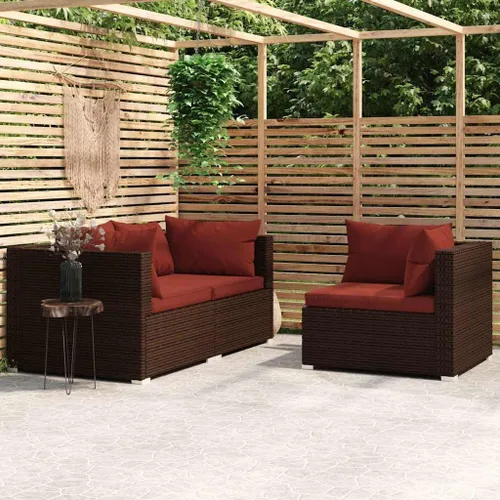 Vista 2 de Yisssmeng 3 Piece Patio Lounge Set Modular PE Rattan Sofa with Cushions Brown