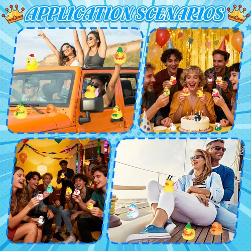 Vista 6 de 24 mini patos de goma a granel, perfectos para esconder cruceros, decoraciones de fiesta de cumpleaños y bonitos juguetes de baño para niños