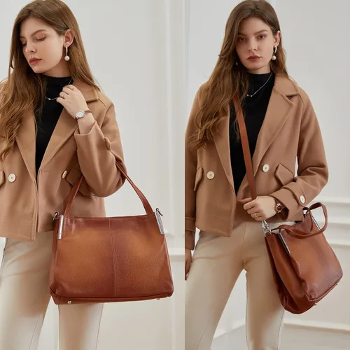 Vista 3 de Heshe - Bolsa de piel de diseñador con asa superior y correa de hombro para mujer