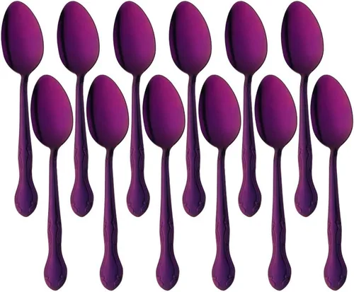 Vista 59 de Cucharas de sopa, cucharas redondas de acero inoxidable para caldo con borde de flor, juego de 12 piezas de acero inoxidable para café, azúcar