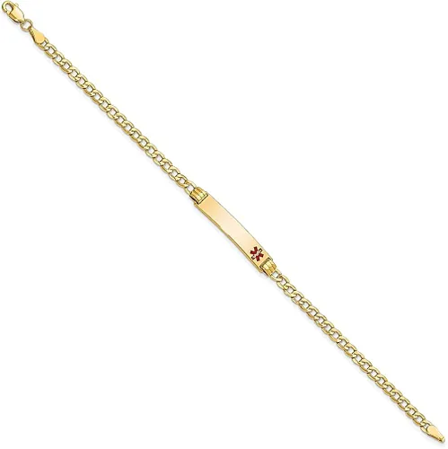 Vista 2 de 14k Yellow Gold Medical Alert Red Enamel Cuban Link Id Bracelet 8 Inch Fine Jewelry For Women Gifts For Her