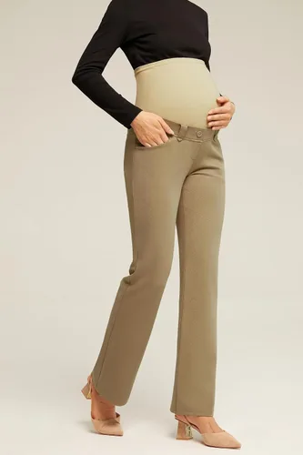 Vista 4 de Maacie Leggings acampanados de maternidad sobre el vientre, pantalones de corte de bota con bolsillos para yoga, trabajo casual