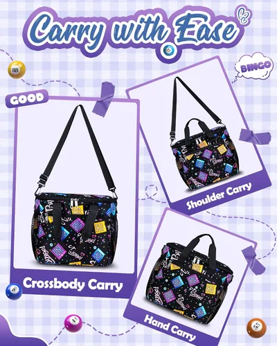Vista 3 de Bolsa de bingo para Daubers Dabbers Dotters Bolsa de mano con bolsillos para suministros de bingo (negro)
