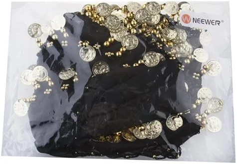 Vista 2 de AK TRADING CO. Falda tipo bufanda negra con 128 monedas de oro y cuentas