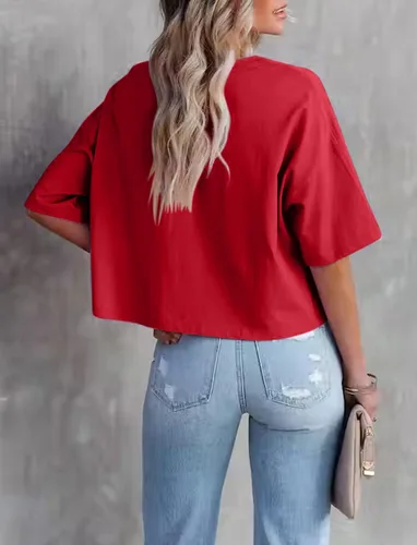Vista 2 de TICTICMIMI Camisetas cortas de verano para mujer, manga corta, cuello redondo, camisetas básicas sin botones