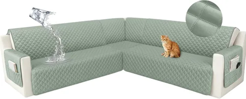 Vista 26 de HDCAXKJ Funda seccional de esquina impermeable para sofá de terciopelo en forma de L, fundas para sofá para mascotas, perros, suaves, resistentes