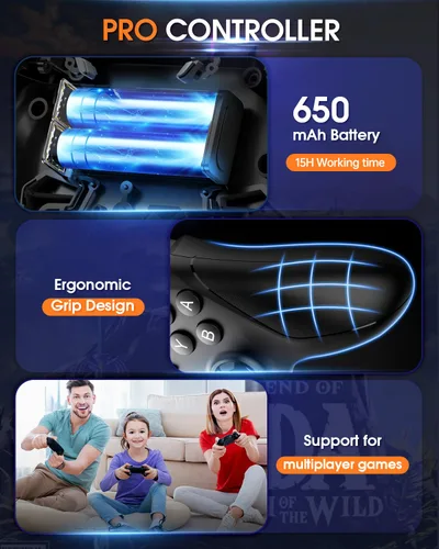 Vista 7 de Wireless Switch Pro Controller, Bluetooth Controller Compatible for SwitchLiteOLEDPCIOSAndroidiPhonePhoneSteamMaciPadTV,Support Macro