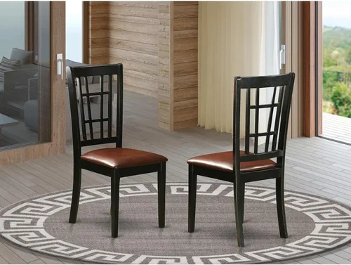 Vista 2 de East West Furniture Nicoli - Sillas de comedor de piel sintética de 39 pulgadas en color negro (juego de 2) Sillas de madera tapizadas de piel