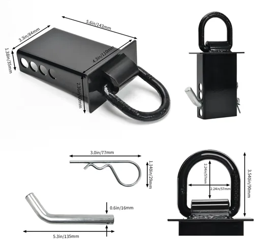 Vista 4 de 2 anillos en D resistentes de 18000 libras de 5/8 pulgadas para estaca de remolque, 4 agujeros de ajuste de bolsillo de estaca, compatibles