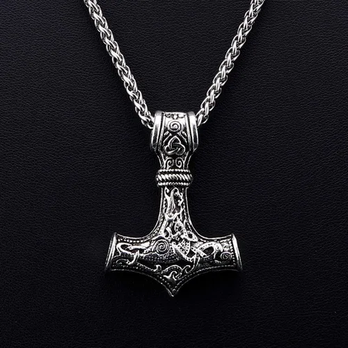 Vista 6 de HORHEAR Collar de Mjolnir con martillo de Thor, collar de cadena de acero inoxidable con colgante de Thor vikingo