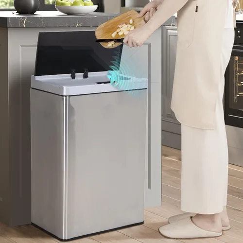 Vista 10 de Bote de basura automático de 50 l/13 galones para el hogar y la cocina, cubo de basura grande de acero inoxidable con sensor de movimiento