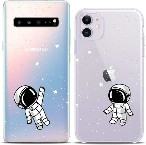 Vista 3 de Fundas a juego para parejas compatibles con iPhone 16 15 14 13 12 11 Pro Max Mini Xs X 6s 8 Plus 7+ Xr 10 SE 5 Astronaut Space Constellation Funda
