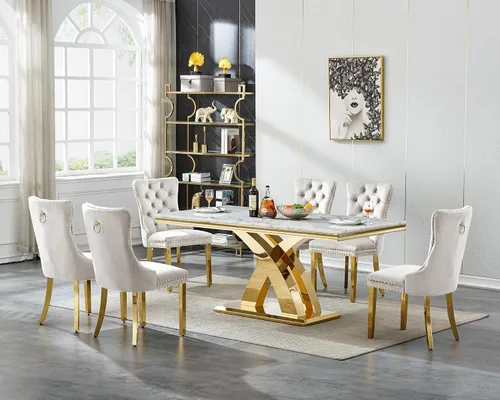 Vista 22 de Juego de mesa de comedor de cristal plateado moderno de 70 pulgadas para 4, juego de mesa de comedor rectangular de 5 piezas con patas de acero