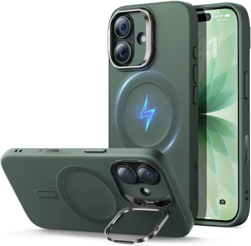 Vista 24 de ESR Funda para iPhone 14 Pro Max, Compatible con Funda de Silicona MagSafe con Soporte, Protección de Grado Militar, Soporte Integrado para Guardar