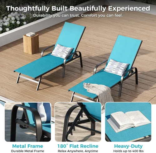 Vista 3 de 2-Pack 5-Position Adjustable Outdoor Reclining Lounge Chairs Sky Blue