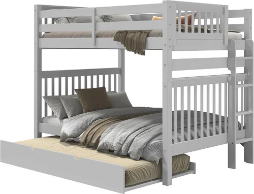 Vista 2 de Bedz King Literas de tamaño matrimonial sobre Full Mission Style con escalera final y cama nido individual, gris