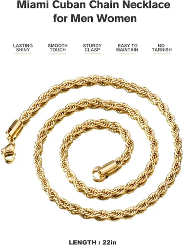Vista 5 de AILPIWE Gold Rope Chain Choker Necklace for Women 2.5mm 3mm 4mm 18K Gold Plated Stainless Steel Rope Chain Necklace for Women Mens