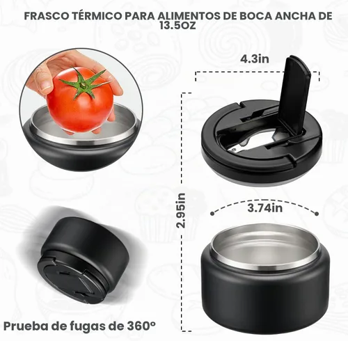 Vista 4 de Itslife Termo de sopa aislado al vacío de 13.5 onzas para alimentos calientes, recipiente de almuerzo para niños con tapa de hebilla a prueba
