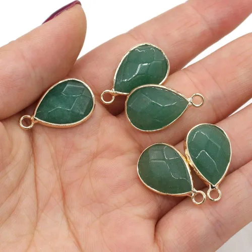 Vista 5 de LE SKY Colgantes de piedra natural con forma de gota de agua facetada de chakra de aventurina verde reiki curación semi piedras preciosas colgantes