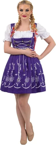 Vista 2 de Vestido corto para mujer Dirndl alemán camarera bordada Oktoberfest púrpura