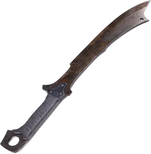 Vista 8 de Espada de hoja de acero fundido hecho a mano, hoja afilada, espiga completa, con cubierta protectora de cuero, espada de metal, todo hecho de metal