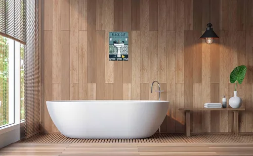 Vista 4 de Cartel divertido de gato negro en metal para decoración de baño, letreros de lata para baño, letreros de pared, decoración divertida para inodoro